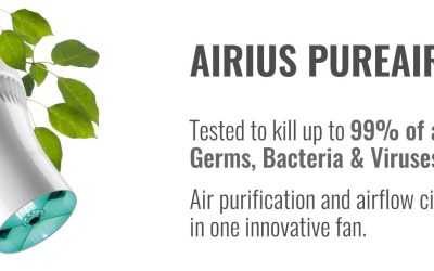 Airius PureAir fan for air purification and airflow, tested to kill germs, bacteria, and viruses.