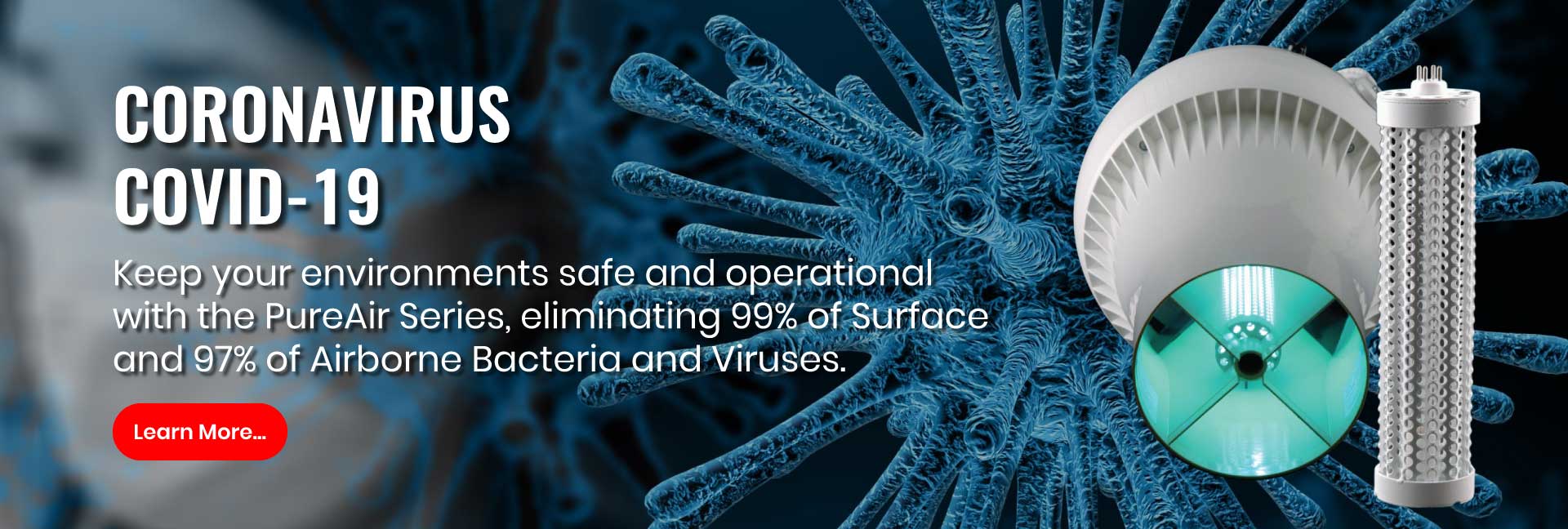 Coronavirus-Protection-With-Airius-PureAir-Air-Purification Airius PureAir air purification system eliminating airborne viruses and bacteria, Coronavirus protection technology.