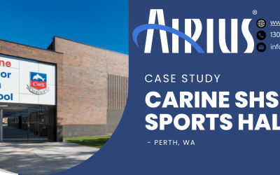 Airius case study featuring Carine SHS sports hall in Perth, WA, showcasing destratification and energy
