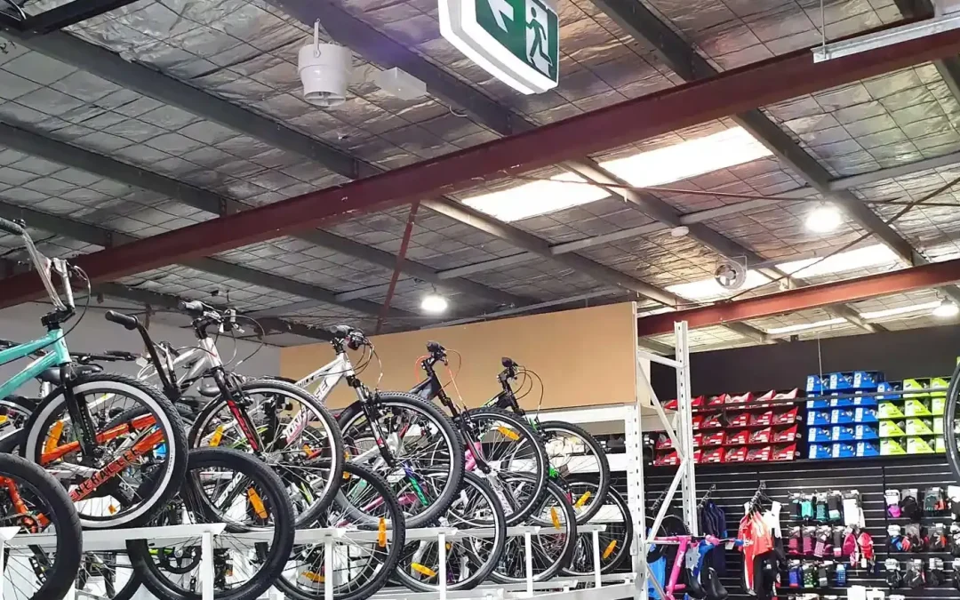 Airius cooling fans installed in 99 Bikes retail outlet, Perth, WA, improving air circulation and
