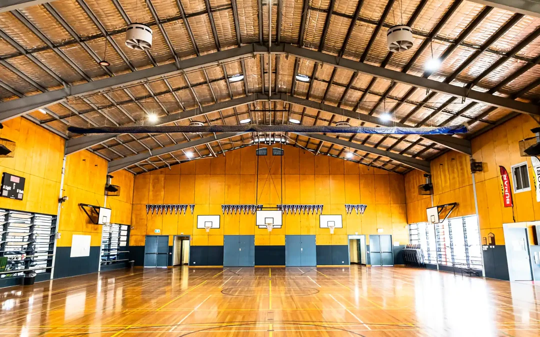 Airius cooling fans installation in Corinda State High School sports hall, improving airflow and thermal