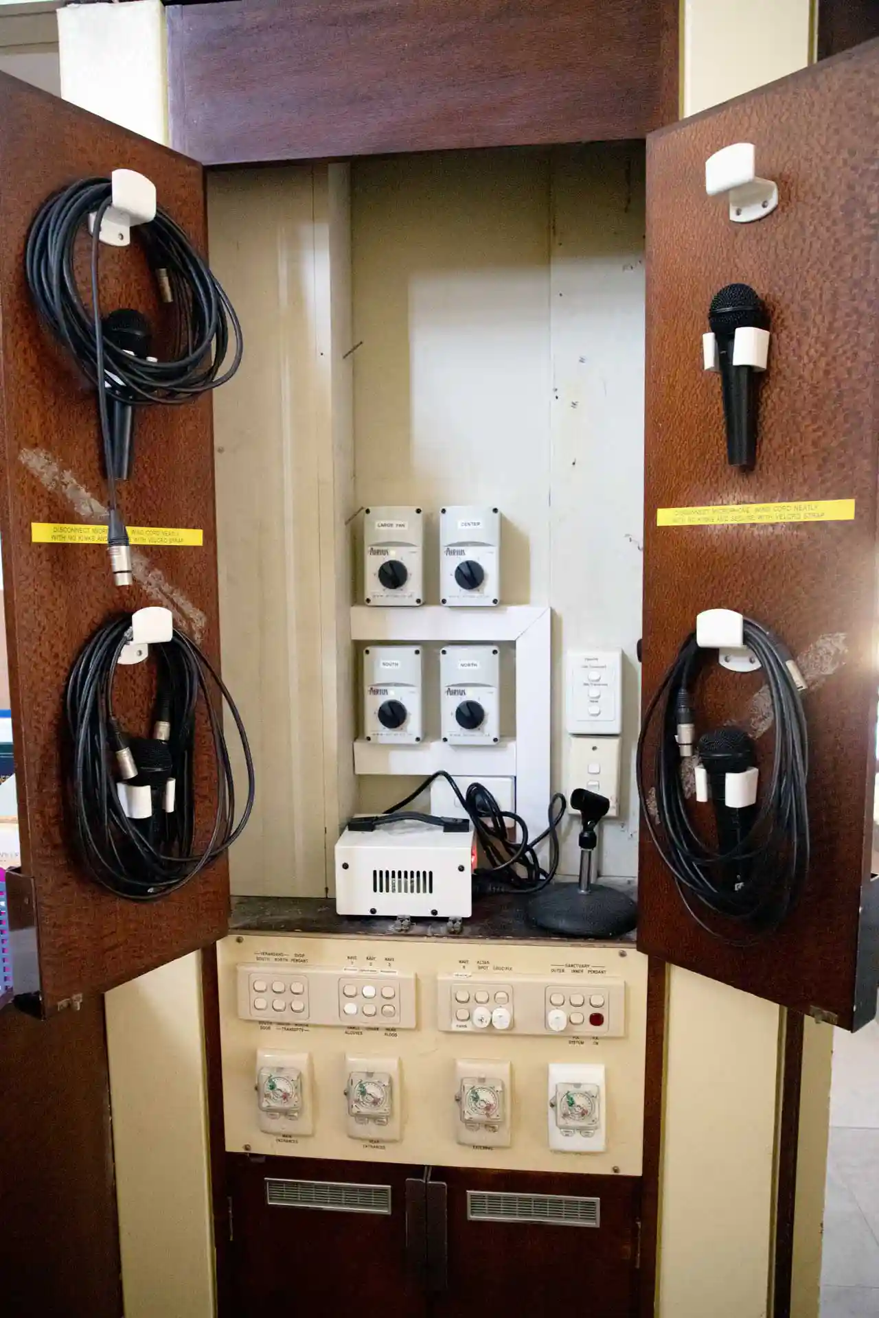 Airius Pearl Series fan installation at St. Joseph's Church, Brisbane, with power distribution and cabling.