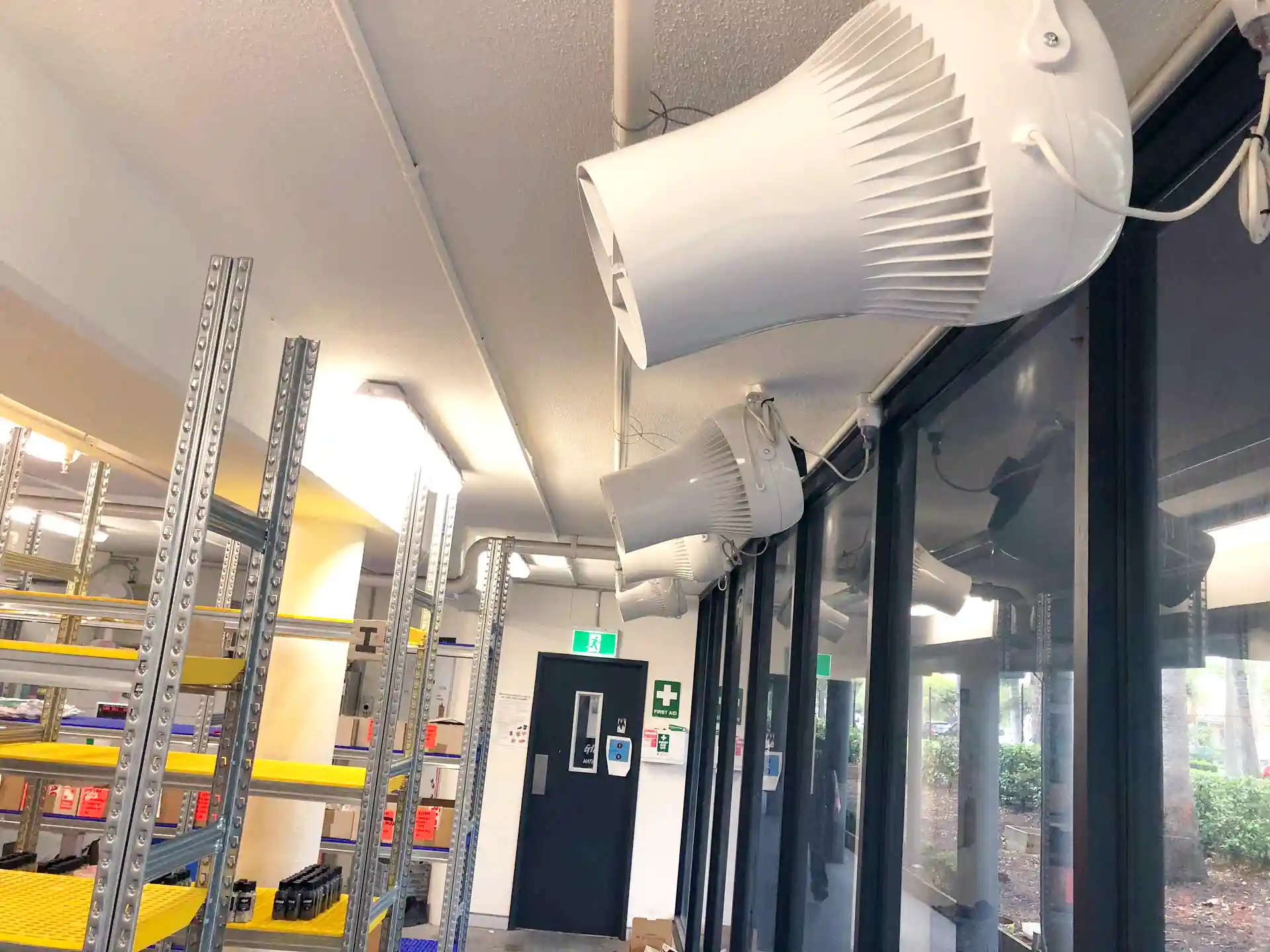 Airius Air Pear fan installation in Lush Cosmetics warehouse, Sydney, NSW, improving airflow and employee