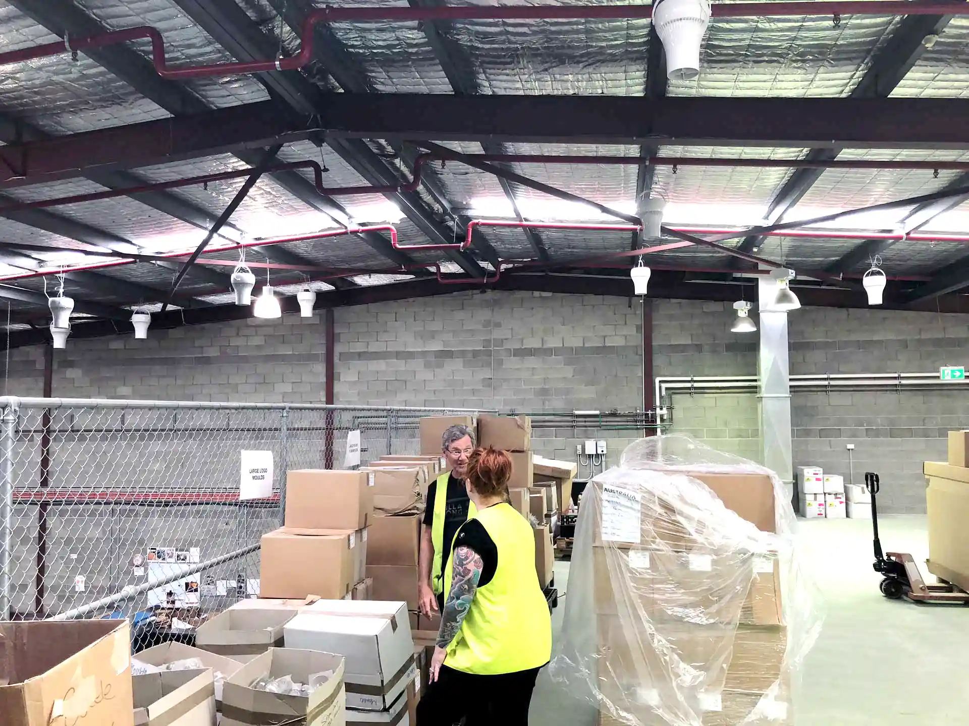 Lush Cosmetics warehouse in Sydney with multiple Airius Air Pear fans for improved airflow and