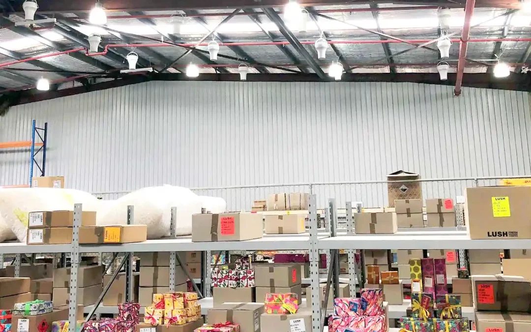 Airius fans installed in Lush Cosmetics warehouse optimizing cooling and airflow.