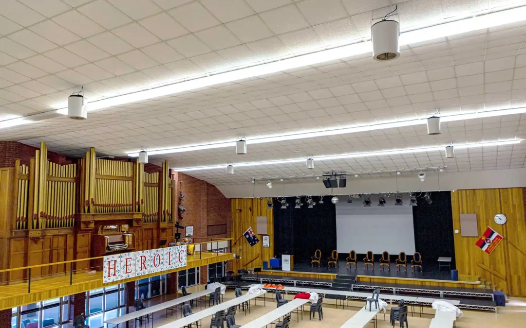 Pittwater House School Great Hall with Airius cooling fans improving airflow and comfort.