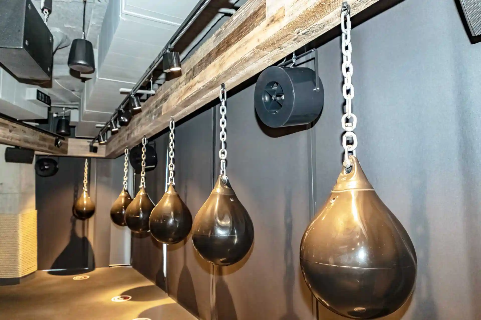 Airius Retail Series fans suspended in Virgin Active Barangaroo spin studio, providing targeted airflow and