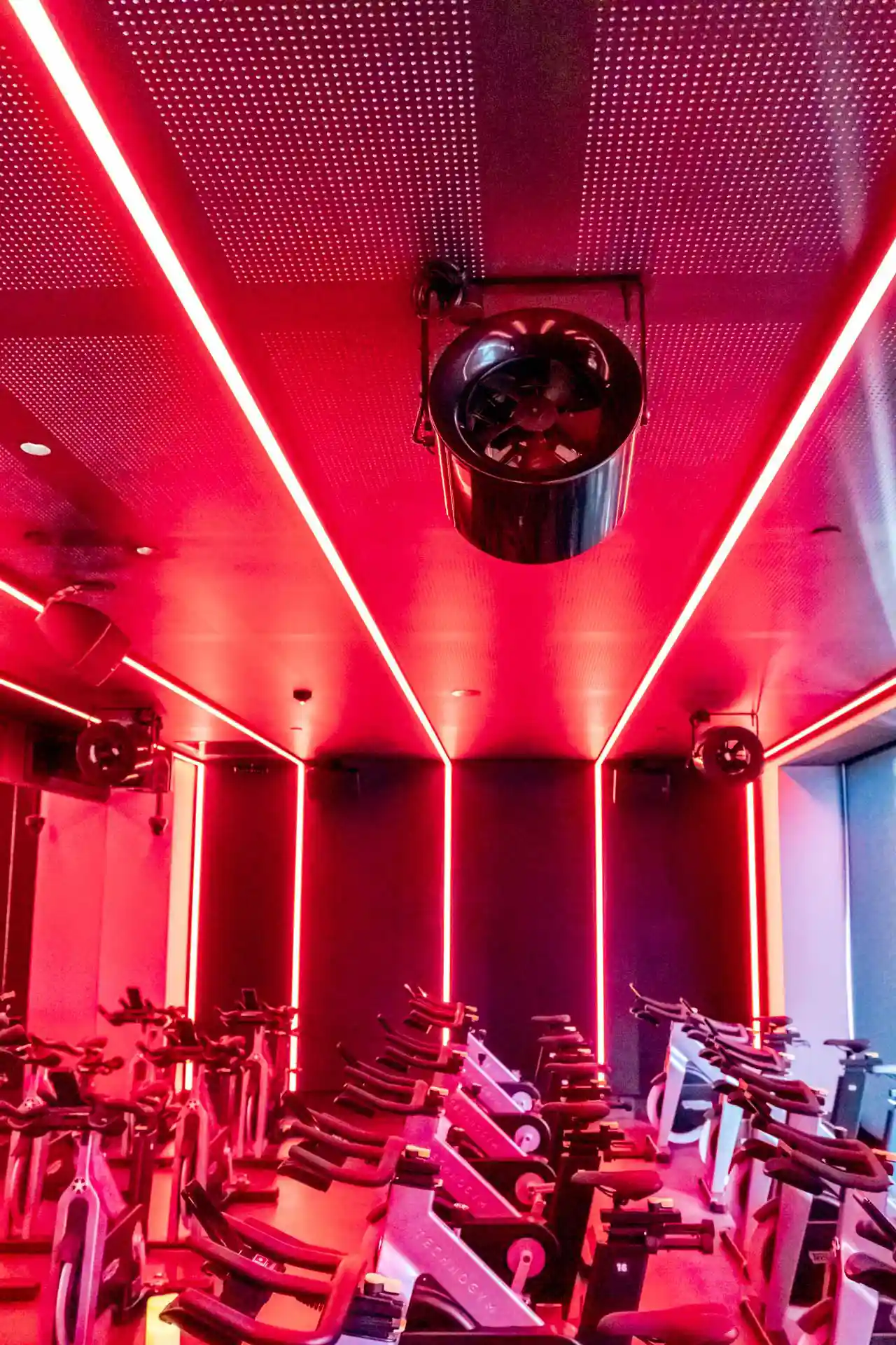 Airius Retail Series R20EC fan installation in Virgin Active cycle studio, Sydney, improving airflow and