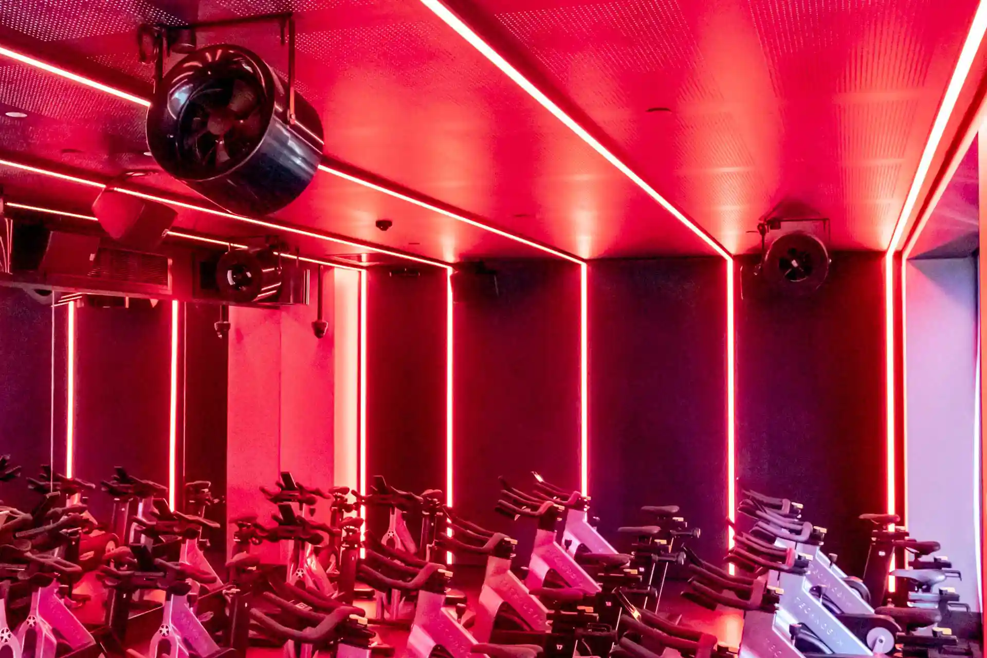 Airius R20EC fan installation in Virgin Active cycle studio, Sydney, delivering consistent airflow