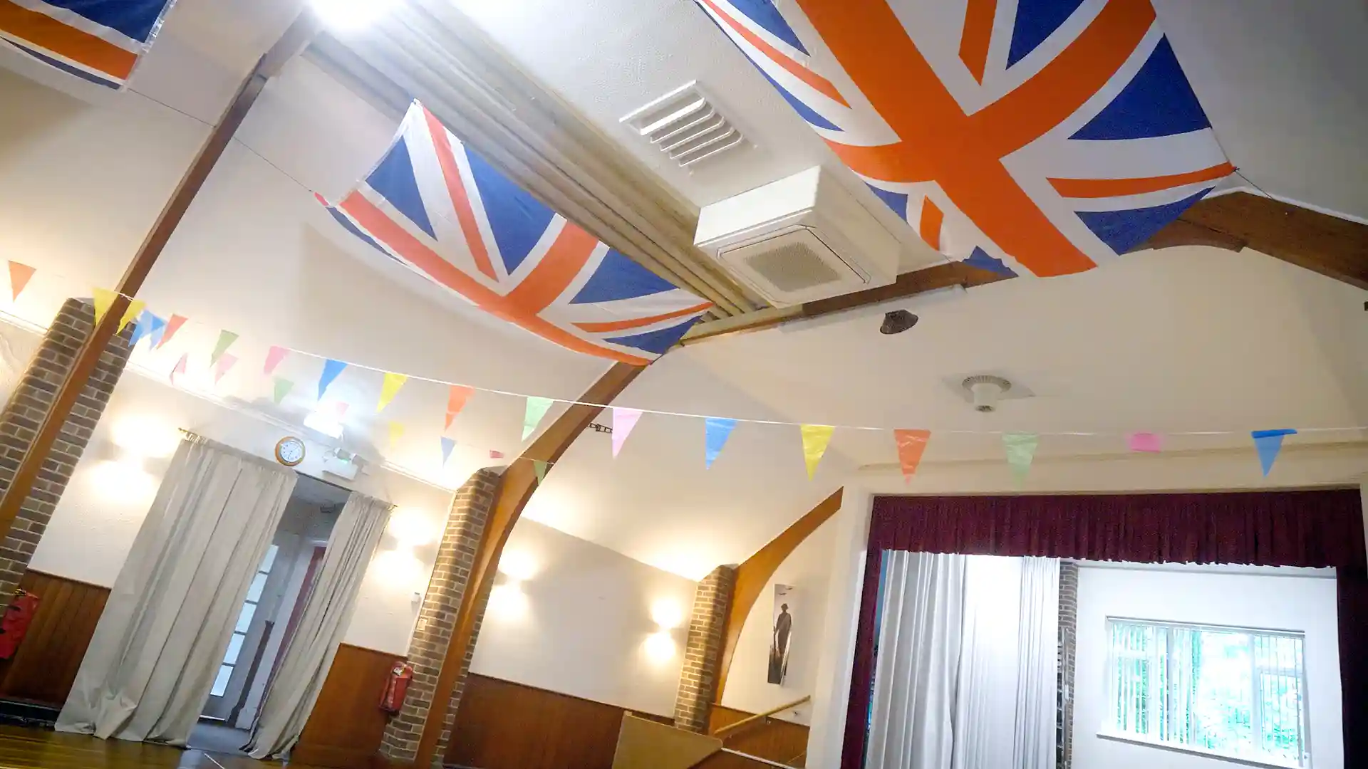 Airius Suspended Series fans installed at Eversley Village Hall, UK, improving comfort and heating efficiency.