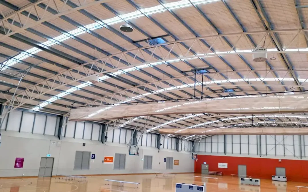 Tamworth Sports Dome ceiling with installed Airius Emerald Series fans for improved airflow and cooling.